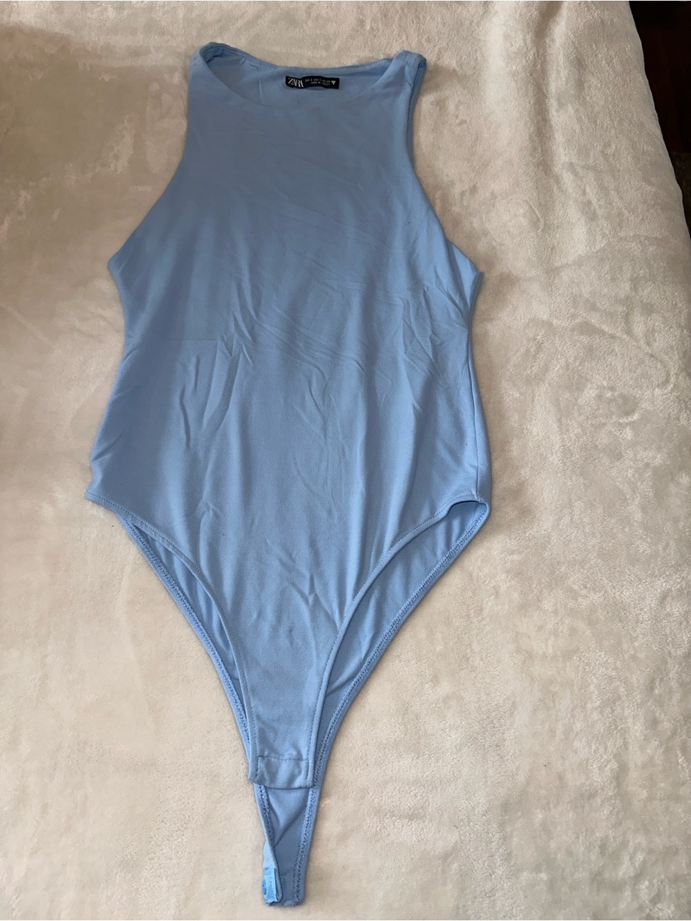 Zara Sky Blue Sleeveless High Neck Bodysuit